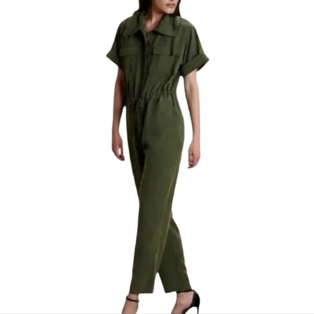Banana Republic Olive‎ Green Utility Jumpsuit Short Sleeve Drawstring Waist M